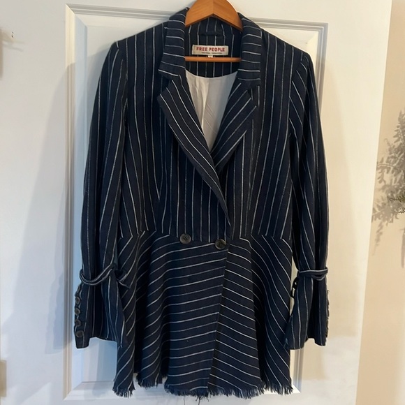 Free People Jackets & Blazers - Free People Stella Blazer Double Breast Frat Hem Stripe Navy - Large